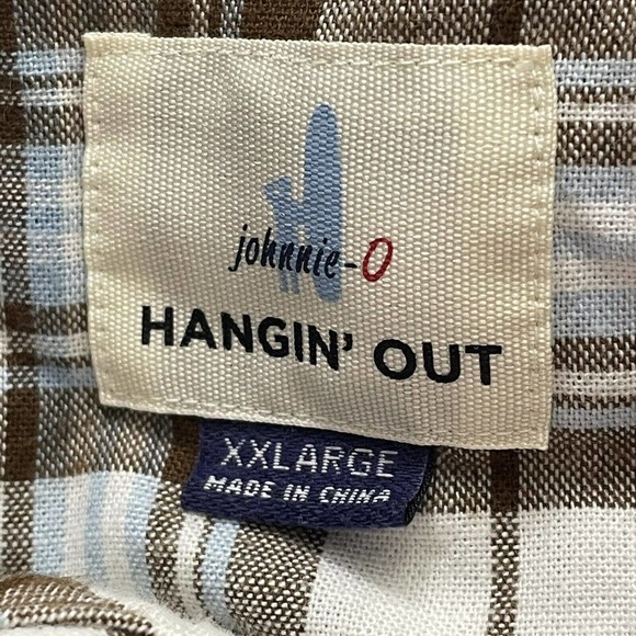 Johnnie-O Hangin’ Out Men’s Size XXL Brown / Blue Plaid Button Up Shirt - Picture 2 of 12